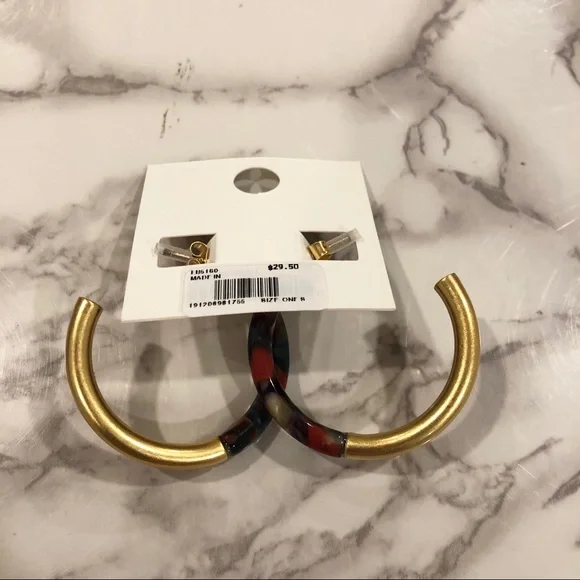 NEW Madewell Yellow Gold Colorful Open Medium Sized Hoop Earrings - Picture 6 of 8